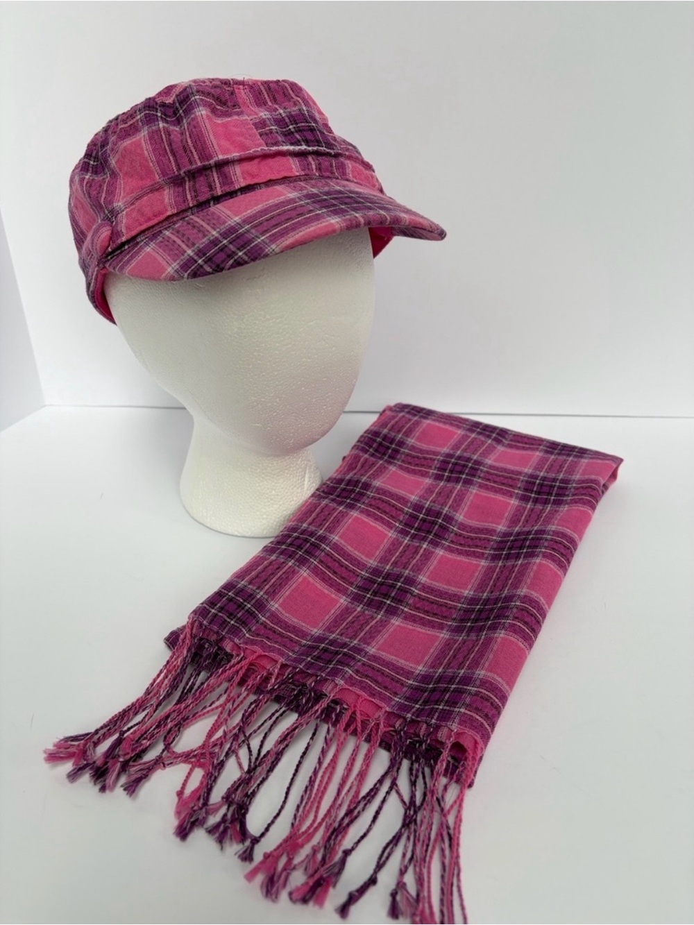 Pink Plaid Military Cap
